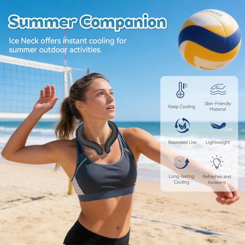 Neck Cooling Tube - Reusable Ice Neck Cooler, Wearable Cooling Neck Wrap for Personal Cooling Relief, PCM Cooling Device for Hot Flashes, Summer Heat, Outdoor Sports, Work & Travel (Black)