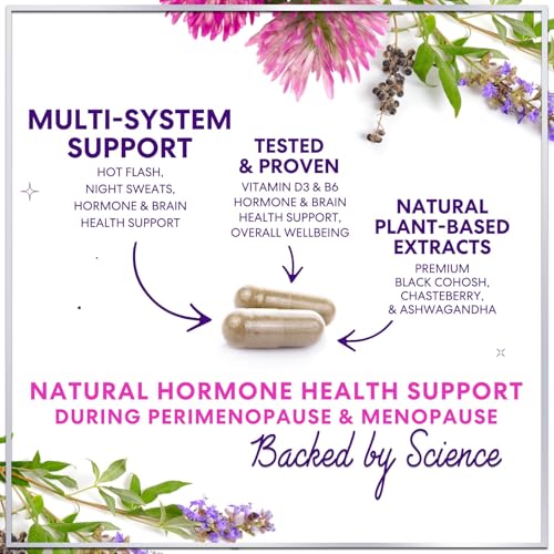 Menopause Supplements for Women - Complete Hot Flash Night Sweats & Menopause Relief Pills, Probiotics with Dong Quai & Black Cohosh for Vaginal, Digestive Support - 60 Capsules