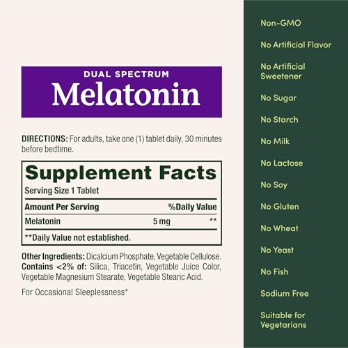 Nature's Bounty Melatonin 5mg Dual Spectrum, 60 Bi-Layer Tablets