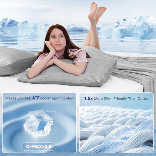 Marchpower 2 Pack Cooling Pillowcases Queen Size, Arc-Chill Cool Fiber, Double Sided Design for Hot Sleepers Night Sweats Hot Flashes, Oeko-TEX Certified Soft Breathable Pillow Covers Hidden Zipper