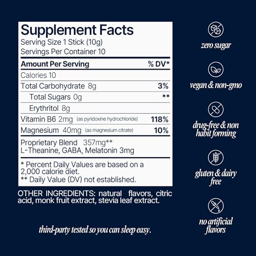 Som Sleep Powder Sleep Aid Adults, Melatonin Magnesium, Cherry, 10-Pack