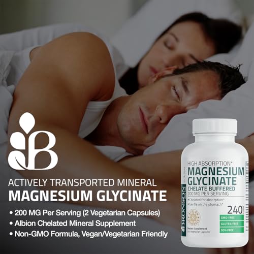 Bronson Magnesium Glycinate 200 MG Chelated High Absorption, 60 Capsules