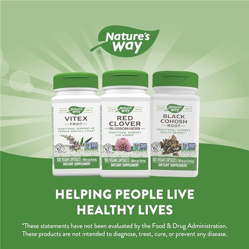 Nature's Way Red Clover Blossom Herb, Traditional Health Support for Women*, 800 mg per 2-Capsule Serving, Non-GMO Project Verified, Red Clover Supplement, 100 Vegan Capsules (Pack of 2)