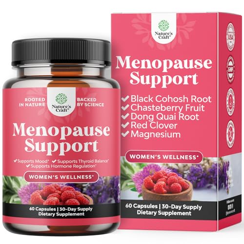 Natures Craft Complete Herbal Menopause Supplement for Women - Female Hormone Balance Capsules for Night Sweats Hot Flashes & Mood Swings with Dong Quai, Chaste Berry & Black Cohosh Root - 60 Count