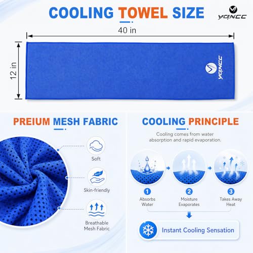 YQXCC 4 Pack Cooling Towels, 40"x12", Cool Cold for Neck & Face | Soft Breathable Microfiber, Instant Cool Sports Towel for Gym, Yoga, Golf, Running, Camping, Outdoor Activities & Hot Weather