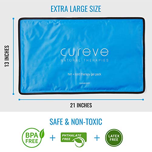 Extra Large Ice Pack for Injuries, Reusable Hot & Cold Therapy Gel Pack – Large Cold Pack for Back, Shoulder, Knee & Hip Pain by Cureve – Includes Soft Cover, 21" x 13"