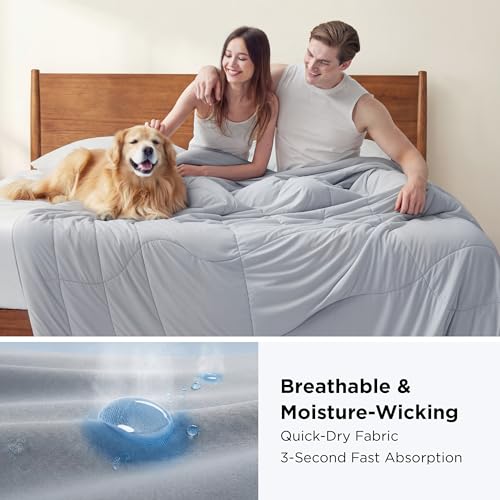 Bedsure Cooling Comforter King Size - Cooling Blankets for Hot Sleepers, Lightweight Comforter for Summer with Dual-Sided Cool Tech, Soft Breathable Cold Blanket for Sleeping, Grey, 102x90 Inches
