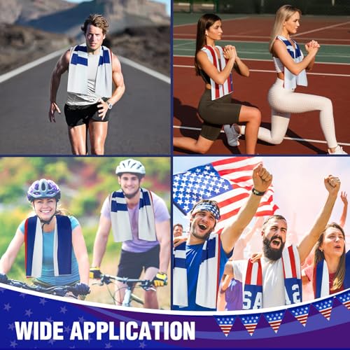Fanfanwin 30 Pack Flag Day 250 Years Cooling Towels Bulk American Flag Chilly Towels for Neck Face 40 x 12 Inch Cool Breathable Soft Ice Cold Washcloth for Sports Running Gym Yoga Workout