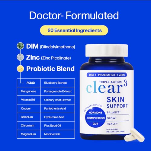 Clear Skin Supplement Acne Support, Zinc DIM, Probiotics, Doctor-Formulated