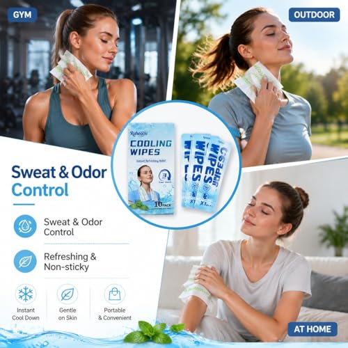 10PCS Instant Cooling Towels ，Cooling Wipes with Refreshing Mint Scent, Cold Camping Towel, Long-Lasting 3-Hour Chill, Lightweight & Portable for Gym, Hiking, Golf, Concerts, and Outdoor Sports