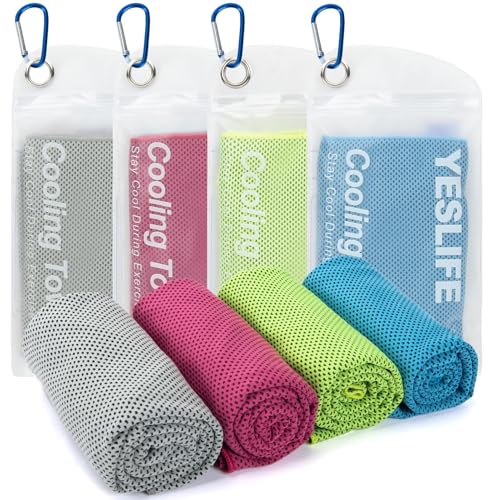 YESLIFE Cooling Towels, 4-Pack 40"x12", Multicolor Set A | Microfiber gym towels, soft breathable neck wrap, cooling towel for yoga running sport camping, Multicolor, 4-pack