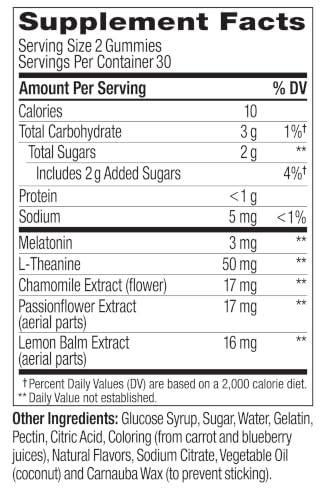 OLLY Sleep Support Gummy Supplement,* 3 mg Melatonin, L-Theanine - 60 Count