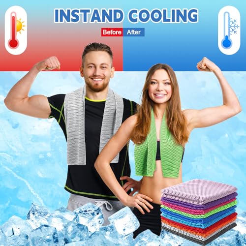 Peryiter 20 Pack Bulk Cooling Towels for Neck and Face Ice Towel Quick Drying Sweat Towels Breathable Portable Yoga Towels with Storage Lanyard Bottle for Fitness Yoga 10 Colors (39 x12 Inches)