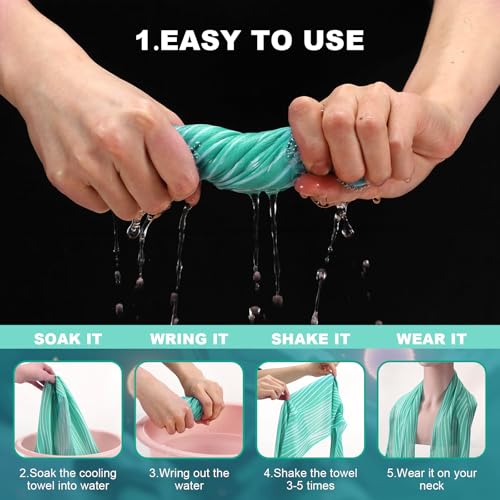 Redbaker 12 Pack Cooling Towels, Summer Wave Style, 12 x 32 in Breathable Soft Cooling Towels Bulk for Neck and Face Microfiber Ice Rags for Gym Yoga Golf Sport Running (Blue)