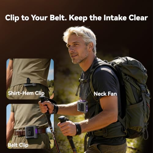 MUXNW Clip-On Waist Fan with Ice Cooling Plate, 14000RPM, 8000mAh | 5 Speeds, 8-42H Runtime, Belt Clip, Under-Shirt Airflow, Semiconductor Contact Cooling for Outdoor Work