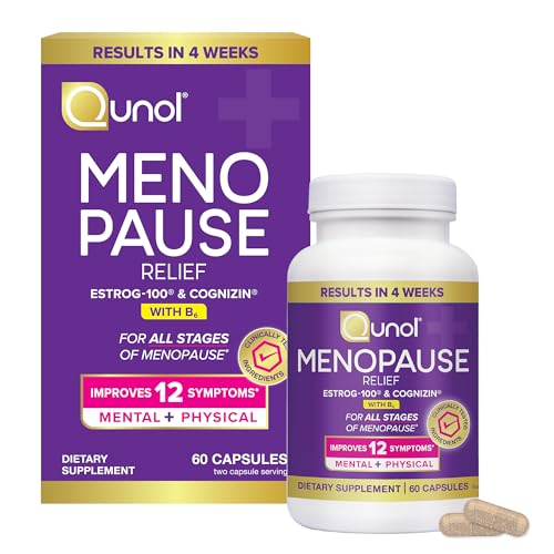 Qunol Menopause Relief +B6 Capsules, Peri to Post, Results in 4 Weeks, 60ct | Hormone Free Support for Fatigue, Brain Fog, Hot Flashes, Night Sweats, Mood Swings, Sleep Disturbances & Joint Discomfort