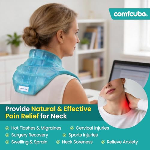Neck Ice Pack Wrap for Cervical Pain, 2 Hours Long Lasting Cold | Ice Pack for Neck Shoulders Cooling, FSA Eligible, Flexible Cold Pack for Hot Weather, Hot Flashes, Surgery, Swelling