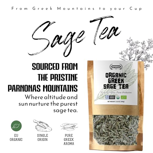 Apsogo Organic Greek Sage Tea - Salvia Officinalis Loose Leaf, 3.52oz