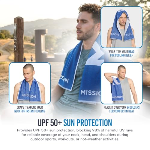 MISSION Instant Cooling up to 8 Hours Enduracool+ Performance Towel, UPF 50, Fast Drying, for Outdoors, Running, Sports, Hiking, Camping, Gym (Cobalt Blue, Medium)