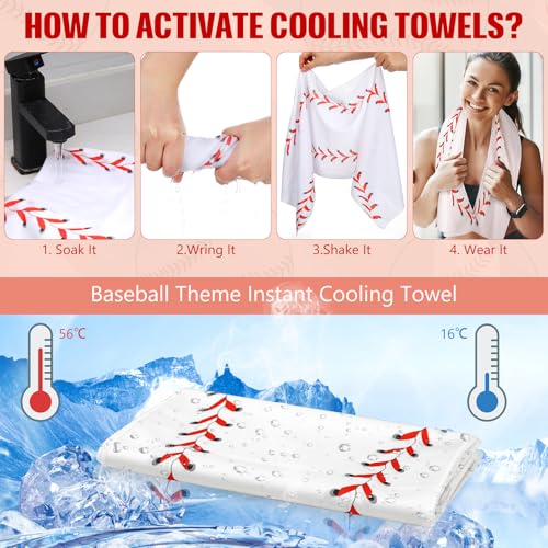 18 Pcs Cooling Towels 40"x12", White, Baseball | Baseball Cooling Towels, Baseball Swag Bag Stuffers, Team Gifts Bulk, Cool Rags for Extreme Heat Sport Training