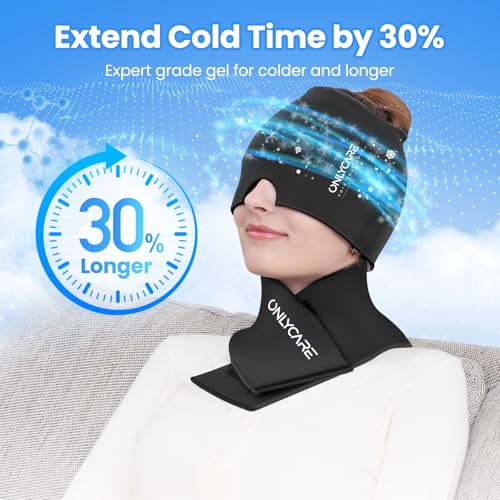 ONLYCARE Migraine Relief Cap, Headache Relief & Neck Ice Pack Wrap Gel Set | Upgrade Headache Cap and Shoulder Cold Pack, Hot & Cold Compress, FSA-HSA Eligible, Relief of Pain, Swelling, Office Pressure