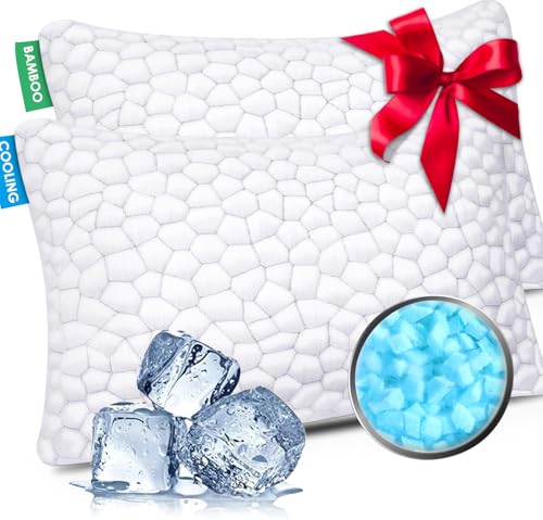 SUPA MODERN Cooling Pillow Queen Size Set of 2, CertiPUR-US Shredded Memory Foam Pillows for Sleeping, Cool Bed Pillows for Hot Sleepers, Adjustable Firm Pillow for Side,Back,Stomach Sleepers