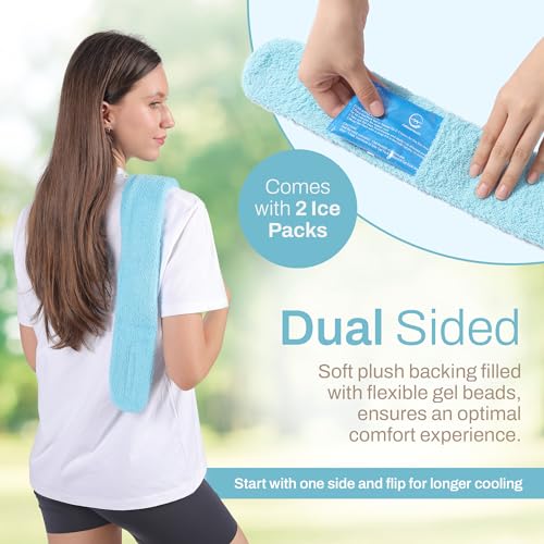 Ice Pack for Neck and Shoulders, Neck Ice Pack Wrap with 2 Reusable Packs | Cold Pack for Neck, Freezable Cooling Wrap, Post Surgery Tonsillectomy Recovery, Soft Plush Towel
