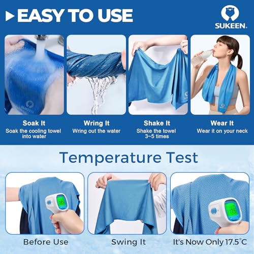 Sukeen Cooling Towels 6 Pack (40"x12"), Cooling Towels for Neck and Face, Quick Dry Sport Camping Cooling Towel, Cold Towel for Hot Weather