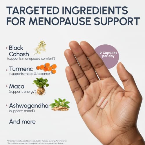 RYOS Menopause Supplement for Women – Perimenopause & Hormone Balance, Hot Flash, Night Sweat & Mood Support – Black Cohosh, DIM, Maca, Ashwagandha + Probiotics BACKtoHER, 60 Vegan Capsules