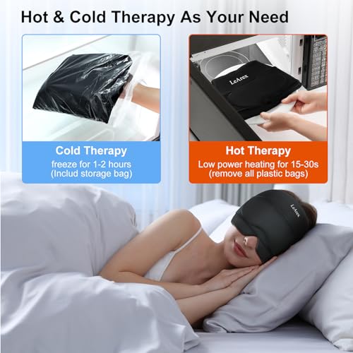 Migraine Relief Cap with Gel Eye Mask, Headache Relief Cap Ice Head Wrap Hot and Cold Therapy Hat, Gel Ice Cap for Headache Puffy Eyes Sinus and Tension Stress Relief (Black)