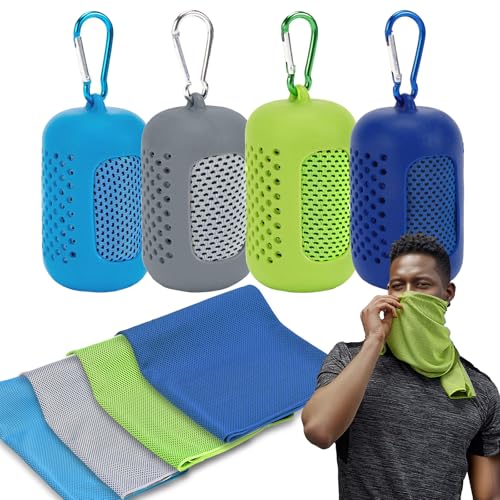 4 Pack Cooling Towels (40"x12"), Microfiber Chilly Towels Soft Breathable Gym Ice Towel for Workout, Yoga, Sport, Silicone Set Travel Sweat Towels Fast Drying Lightweight Cooling Neck Wraps