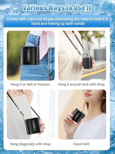 Portable fan Waist Worn Fan Belt Fan Waist Fan Cooling Handheld Fan Cooling Plate 100-Level Wind Speed Adjustment LED Display Type-C Fast Charging Handheld Outdoor Work Construction Gift (black)