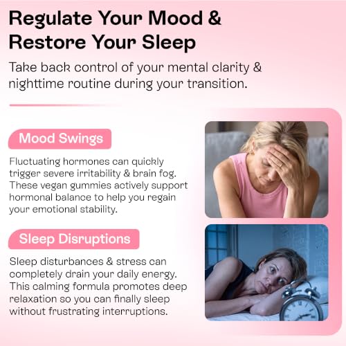 Perimenopause Supplements for Women - Menopause Relief Gummies for Night Sweats, Hot Flashes, Cycle Regulation & Hormonal Balance | Menopause Support with Multinutrient Formula | Cherry | 60 Count