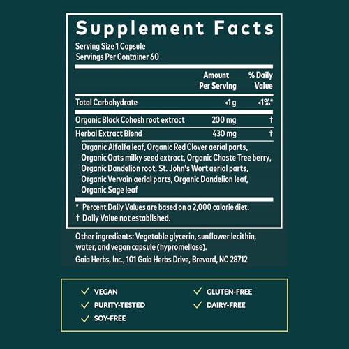 Gaia Herbs Menopause Support Daytime - Helps Support Hormone Balance & Well-Being for Women* - with Vitex, Black Cohosh, St. John's Wort & Oats - 60 Vegan Liquid Phyto-Caps (60 Servings)