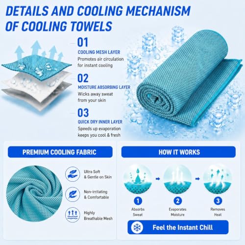 Amgico 4 Pack Cooling Towel for Neck and face(40"x12"), Cooling Neck Wraps | Stay Cool in Hot Weather, Quick Dry Towels, Soft Breathable, Lightweight, Absorbent, Ice Towel for Gym, Yoga, Running,Workout