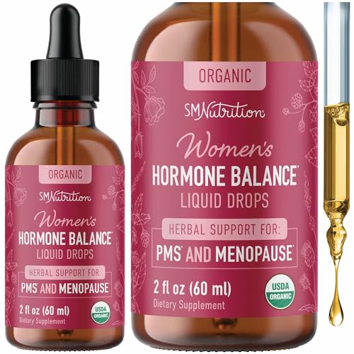Hormone Balance Liquid Drops with Black Cohosh & Stinging Nettle, Vegan | With Red Raspberry Leaf Chasteberry & More, Menopause Hot Flash & PMS Menstrual Herbal Support Tincture, USDA Organic, 2oz