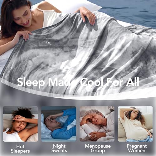 Cooling Blanket Throw 50"x70" for Hot Sleepers | Cold Summer Soft Blanket for Bed Couch and Travel Absorbs Heat Q-Max>0.35 Cool Lightweight Throw for Night Sweats Menopause