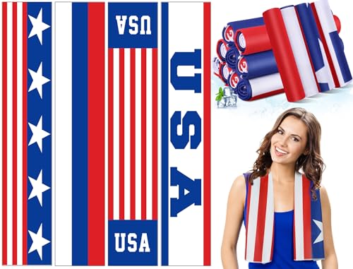 Fanfanwin 30 Pack Flag Day 250 Years Cooling Towels Bulk American Flag Chilly Towels for Neck Face 40 x 12 Inch Cool Breathable Soft Ice Cold Washcloth for Sports Running Gym Yoga Workout