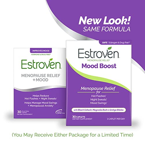 Estroven Mood Boost for Menopause Relief Supplement for Women, 30 Count | Made to Help Manage Mood Swings, Reduce Hot Flashes & Night Sweats*, Perimenopause Support, Drug-free, Hormone-free