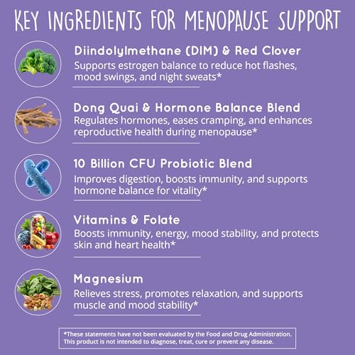 Happy Healthy Hippie Menopause Support for Women, DIM & Probiotics, 60 Ct | Estrogen Supplement for Women - Hot Flashes & Night Sweats - 10 Billion CFU Probiotic with Dong Quai, 30 Servings