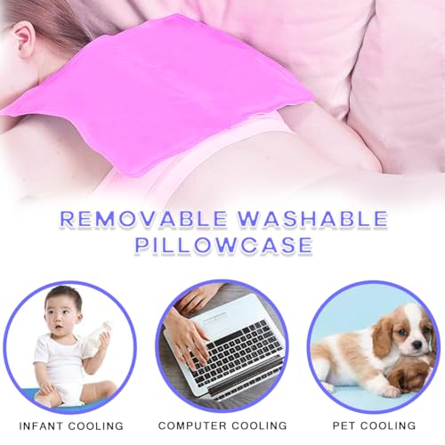 Reusable Gel Ice Pack, Pillow Cooling Pad for Night Sweats, Migraines, Fever, Hot Flashes, Injuries, Cold Compress Pillow Cooling Pad for Kids, Adults and Pets (Pink)