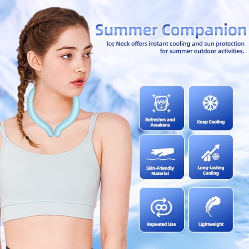 Neck Cooling Tube, Wearable Body Cooler Freeze Below 64°F with Insulated Bag, Reusable Cooling Neck Wraps for Summer, Outdoor Sports, Hiking, Travel, Hot Weather Relief for Men & Women (Blue)