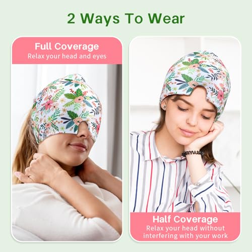 ZNÖCUETÖD Migraine Headache Relief Cap Hat Full Head ice Pack Wrap Cold Cap | Gel Cooling Ice Beanie Hot/Cold Compress Therapy for Sinus, Stress, Tension, Head Pain Relief, Gift for Women