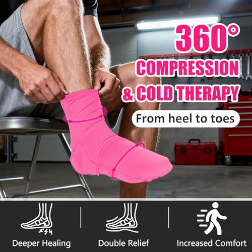 Reusable Cold Therapy Socks, Ice Pack for Feet Heels Injuries Swelling, Cold Pack Socks for Feet, Therapy Socks for Plantar Fasciitis, Neuropathy Chemotherapy, Pain Relief for Foot Ankle (Pink)