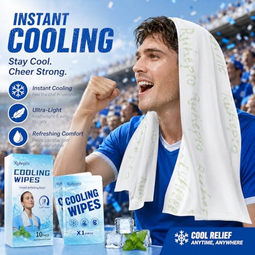 10PCS Instant Cooling Towels ，Cooling Wipes with Refreshing Mint Scent, Cold Camping Towel, Long-Lasting 3-Hour Chill, Lightweight & Portable for Gym, Hiking, Golf, Concerts, and Outdoor Sports