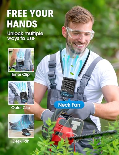 Grelife AI Portable Waist Fan Rechargeable,10000mAh LED Clip Fan,5 Speed 10000RPM 33ft/s Airflow,40H Runtime Hands-Free Neck Fan,Personal Wearable Cooling Fan for Outdoor,Camping,Jobsite,Travel(Black)
