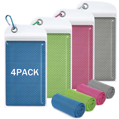 Hemndic 4 Pack Cooling Towels (40"x12"), Soft Breathable Cooling Towels for Neck and Face, Microfiber Workout Towels for Yoga, Golf, Running, Hiking & More Activities