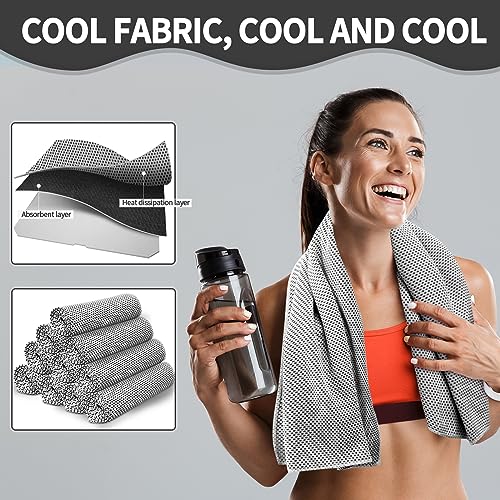 Honoson 10 Pcs Cooling Towel Bulk - Neck & Face Cool Chilly Towels Microfiber Breathable Sport Sweat Rag for Gym, Yoga, Travel, Camping, Running, Outdoor (Grey)