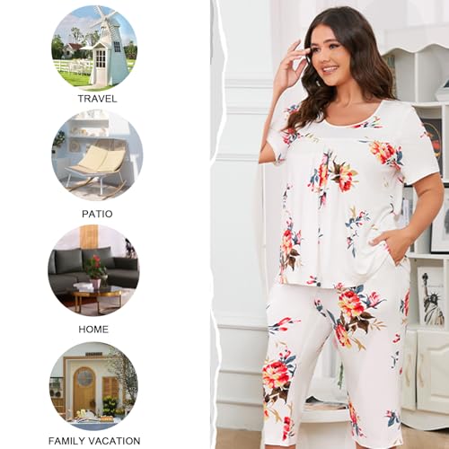 POPYOUNG Pajamas for Women Set 2 Piece Summer Lounge Capri Pj Sleepwear