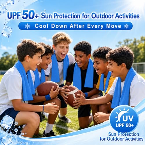 BobbleT Kids PVA Cooling Towels 4 Pack (30"x9") - Mini Instant Ice Cooling Towels for Neck & Face with UPF 50+ Sun Protection, Reusable Summer Heat Relief for Outdoor Activities, Blue